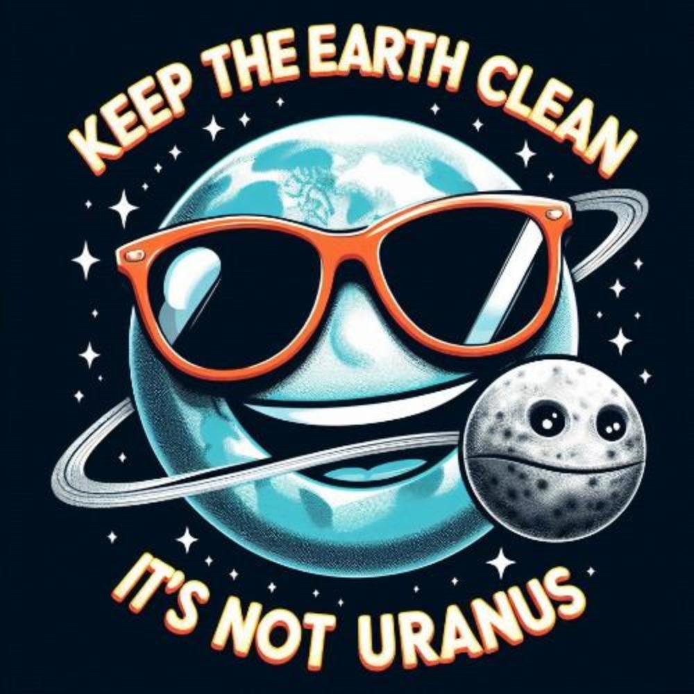 earth wearing sunglasses stating "keep the earth clean, its not Uranus"