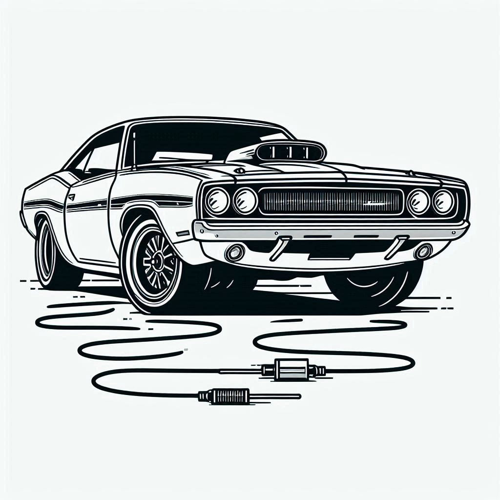 muscle car drawn in line art