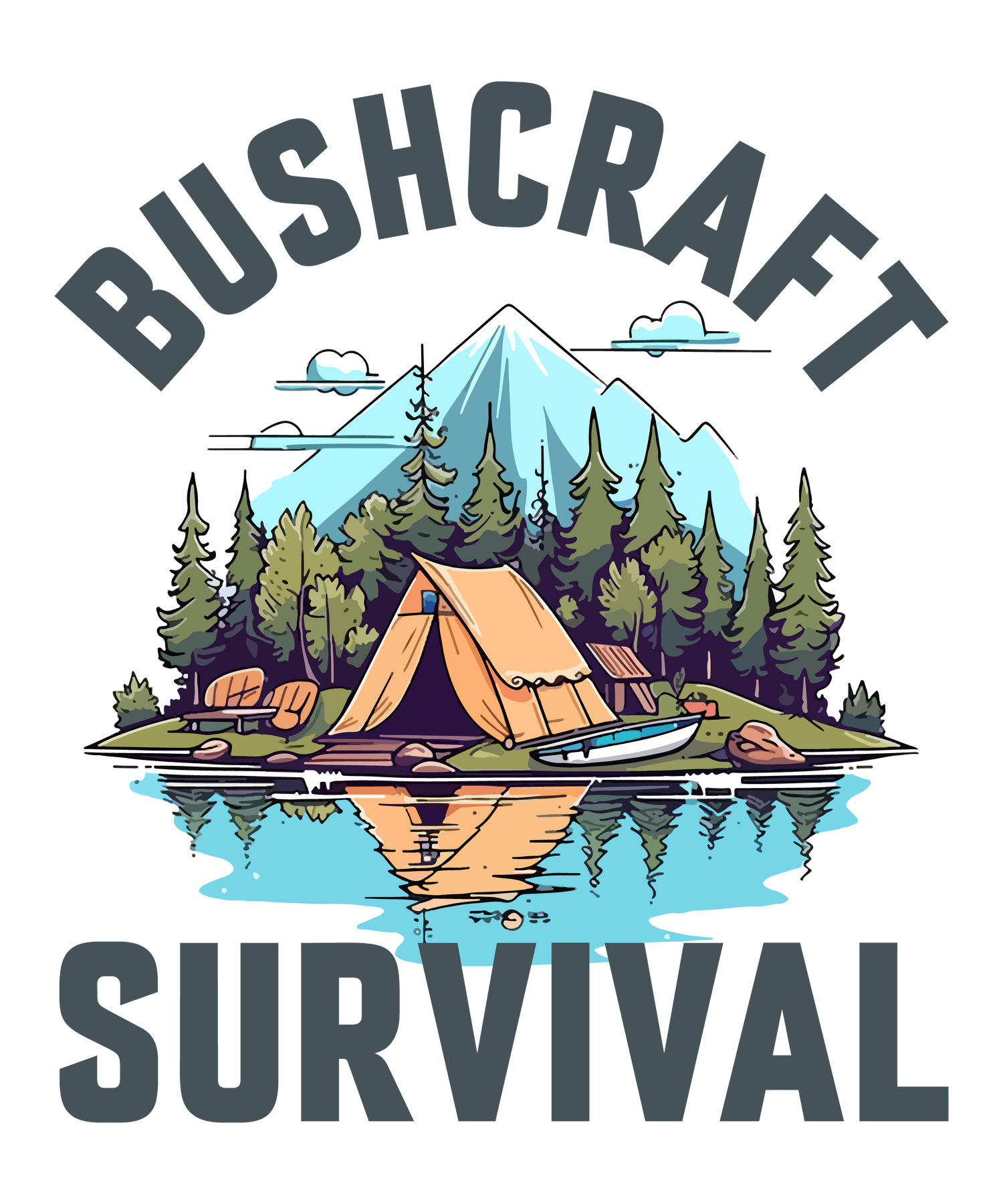 hoob & Intrest graphic tee of camp site at lake w/words BUSHCRAFT SURVIVAL