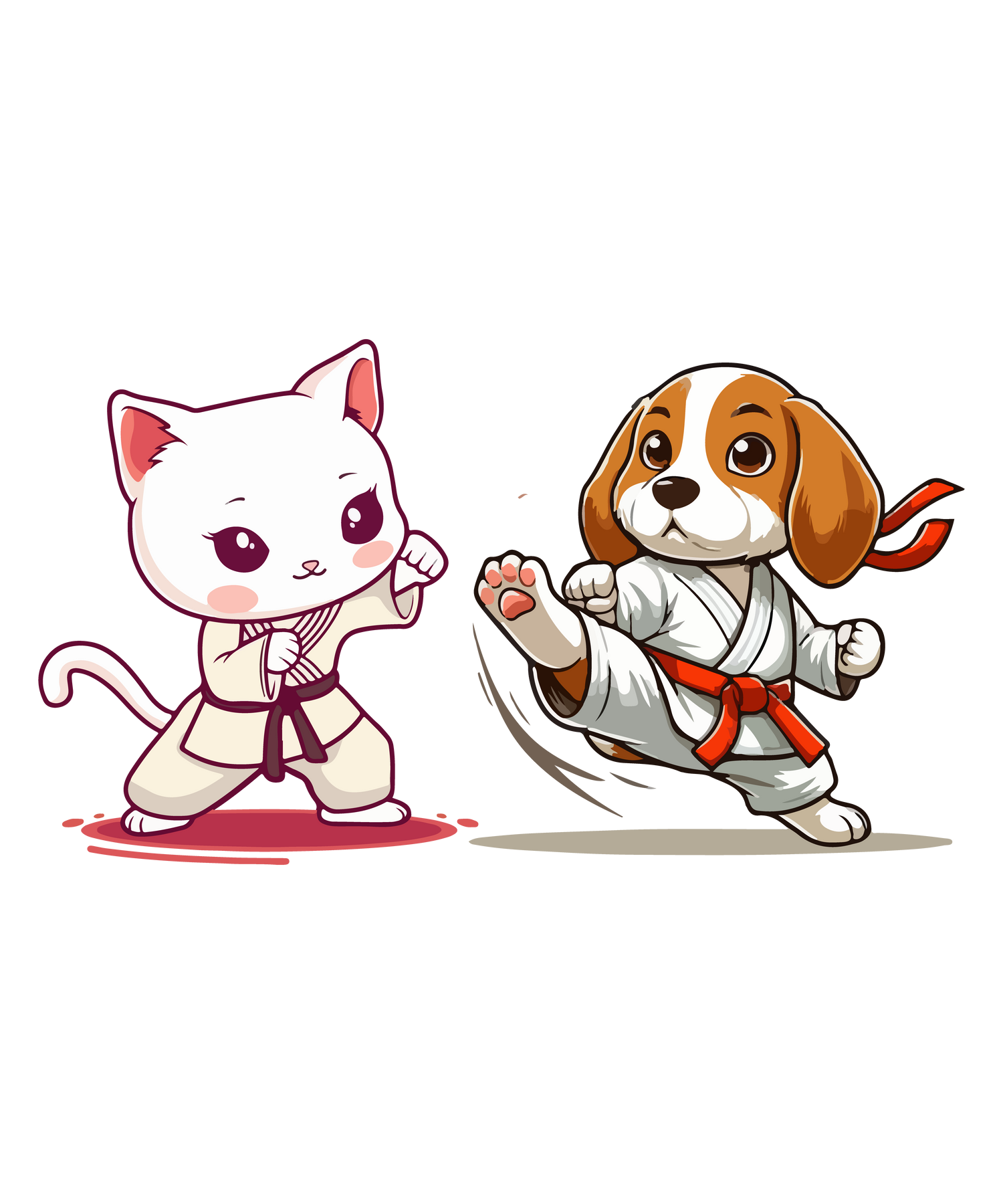 cat & dog practicing karate