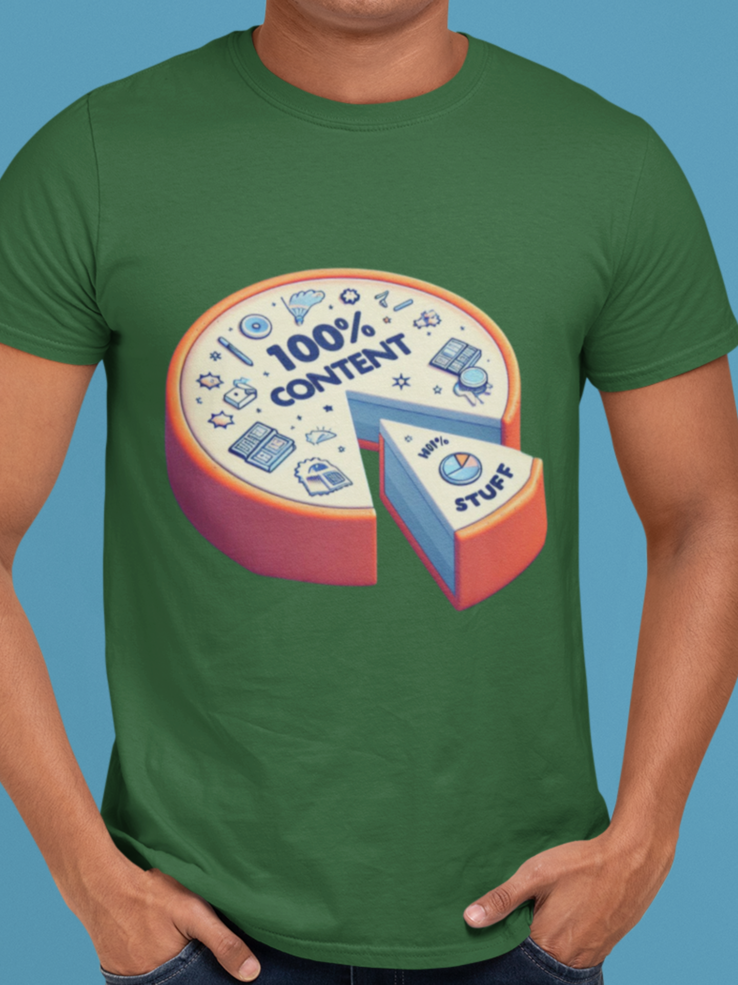 minimalist tee shirt with pie chart ..100% content