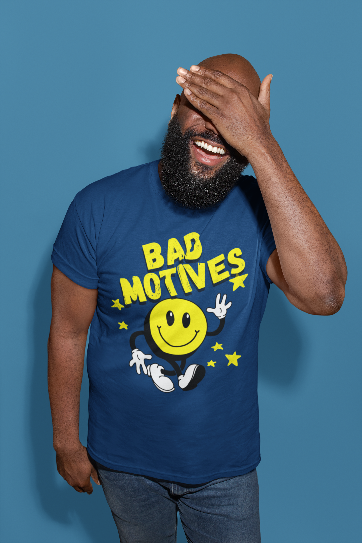 shirt that states bad motives with smiley face character